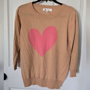 Unique Vintage Tan Sweater w/ Pink Heart 3/4 Sleeves